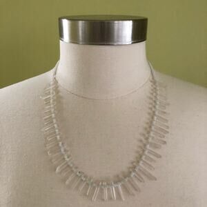 Delicate Rough Crystal White Beaded Handmade Necklace Boho Festival Resort 23"L